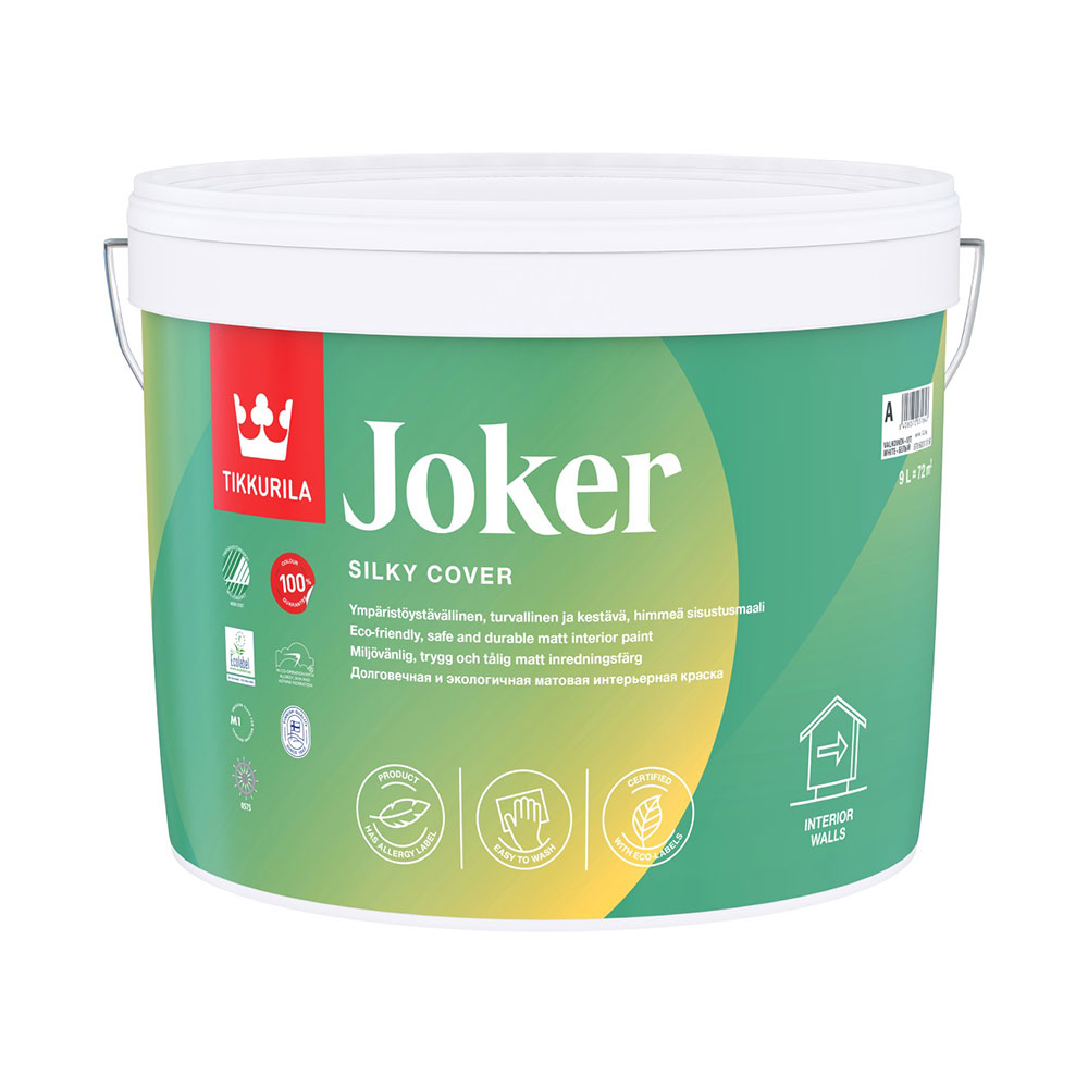 Краска водно-дисперсионная Tikkurila Joker моющаяся белая основа А 9 л — ☎ 8(812)984-04-27